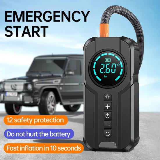 Car Battery Starter And Tire Inflator, Power Bank and Flashlight