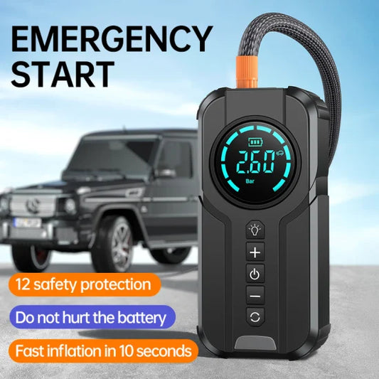 Car Battery Starter And Tire Inflator, Power Bank and Flashlight